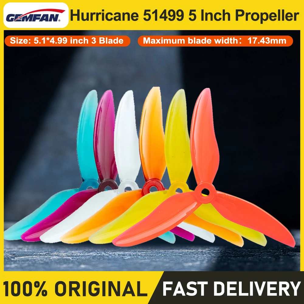 Gemfan Hurricane 51499 5 Inch Tri-Blade PC Propeller CW CCW Props 2 Pairs For FPV Racing Drone Compatible T-Motor RC Multicopter