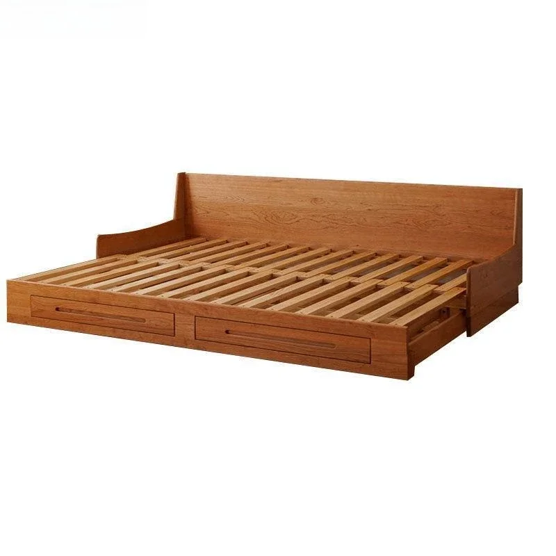 خشب الكرز للجلوس والاستلقاء ثنائي الغرض، أريكة سرير جميع أنواع الخشب الصلب القابلة للسحب، قماش تكنولوجيا تخزين شقة صغيرة