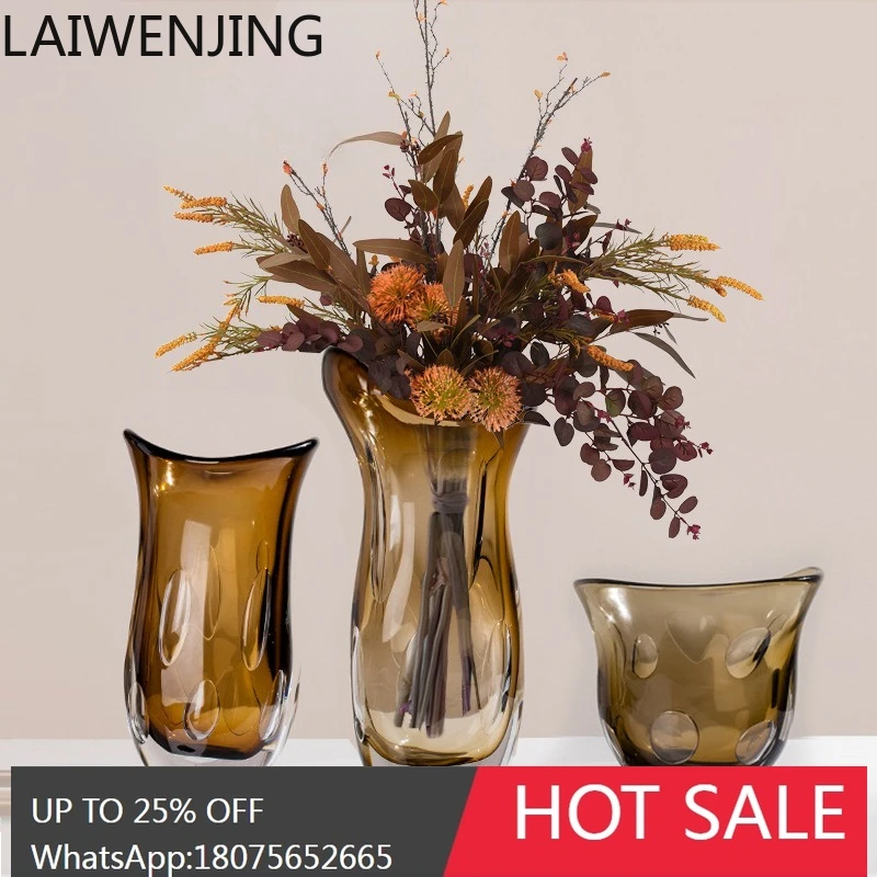 MJY Amber Bubble Glass Vase Ornament for Entryway Dining Table High-End Flower Arrangement