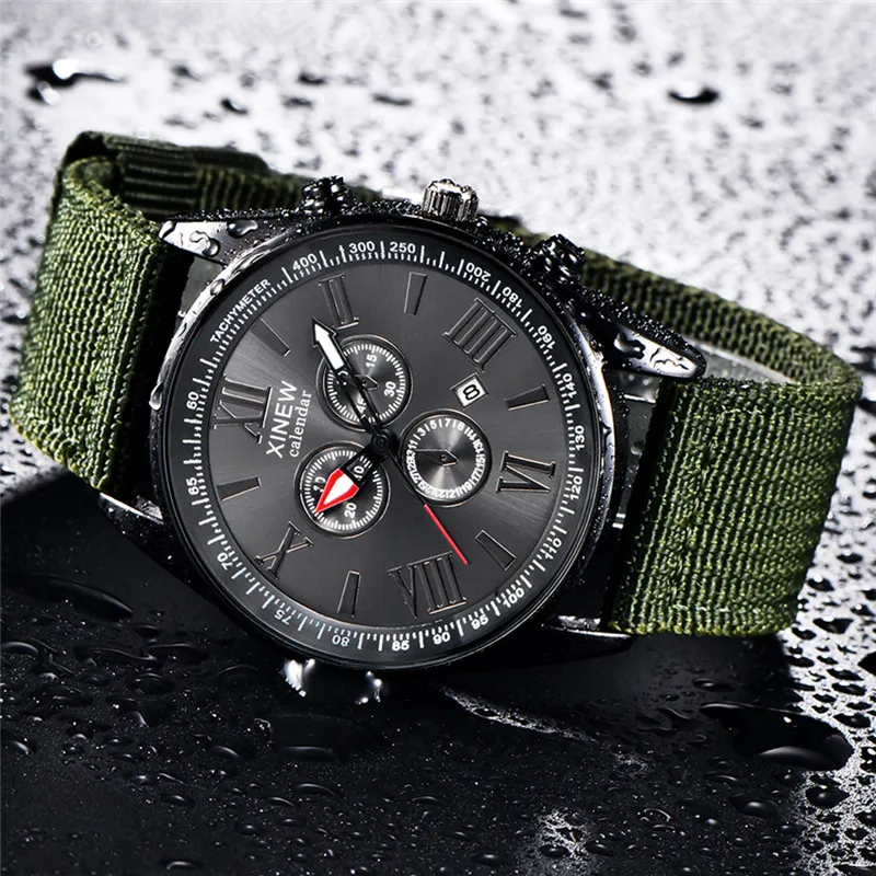 Men Original XINEW Brand Watches Black Students Fashion Nylon Band Sports Gifts Date Quartz Watch Relogio Masculino Reloj Hombre