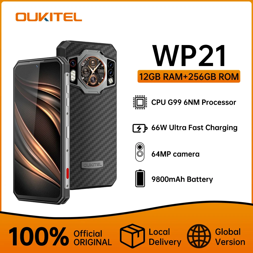 

Oukitel WP21 Rugged Cellphone Night Vision Mobile Phone,9800 mAh, 12GB+256 GB, 64MP Camera, Smartphone 66W, 120 Hz Helio G99