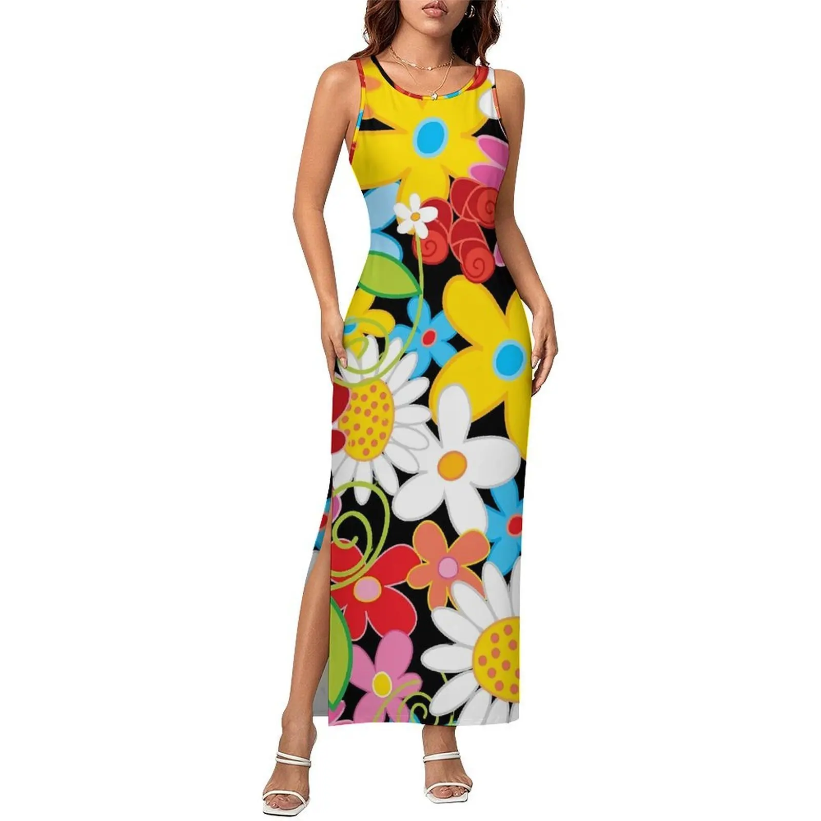 Women Flower Power Dress Spring Garden Street Fashion Bodycon Dress Holiday Night Club Maxi Dresses Pattern Oversize Vestidos