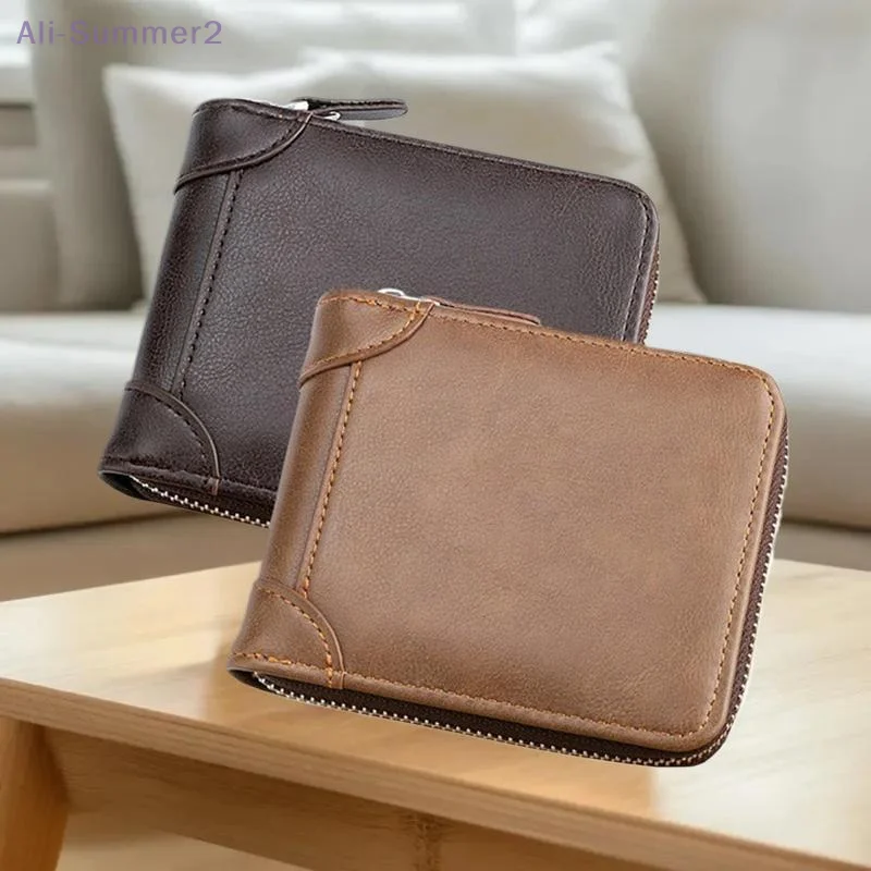 {Summer2} Luxurious Short Zipper Wallets for Men, Classic Design, Coin Pocket, Multi-card Slots, Upscale Purse, Perfect Gift