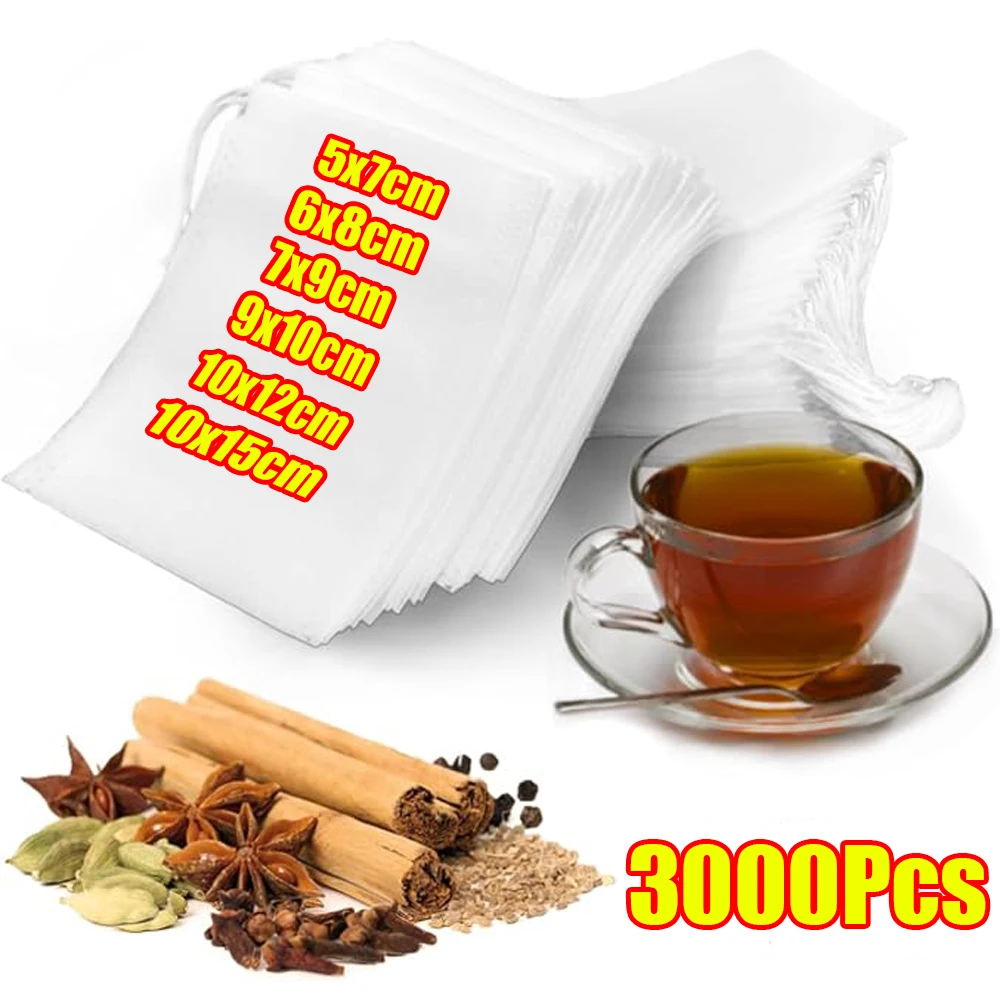 

200-3000 шт. одноразовые чайные фильтр-пакетики с шнурком из нетканого материала, чайные пакетики для ароматного рассыпного чая, трав, специй, приготовления кофе