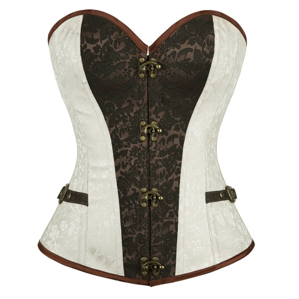 Gothic Apricot Brown Retro Court Corsets Top Women Lingerie Boned Body Shaper Bodice Lace Up Overbust Sexy Strapless Bustiers