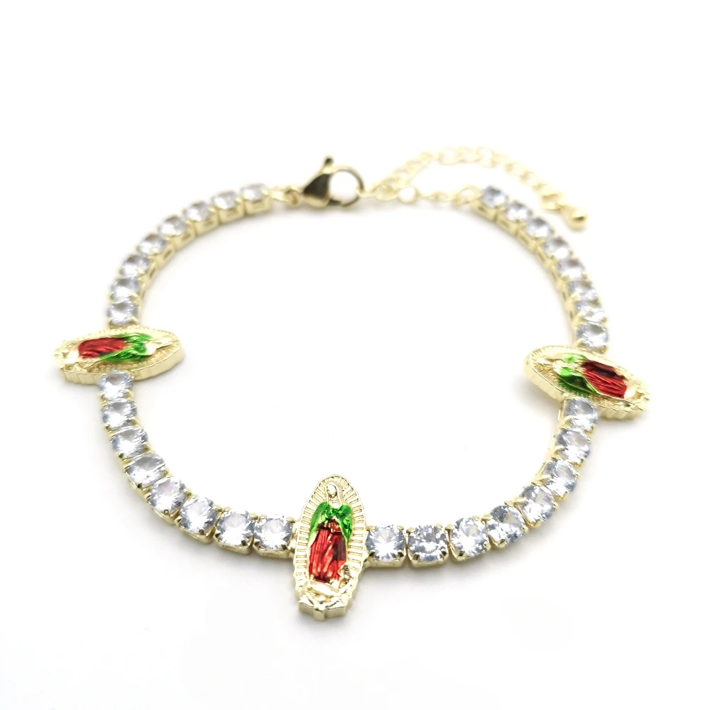 Gioielli personalizzati moda religiosa nostra signora St. Judas Charm Multicolor Virgin Mary Crystal Chain Design bracciale per donna uomo