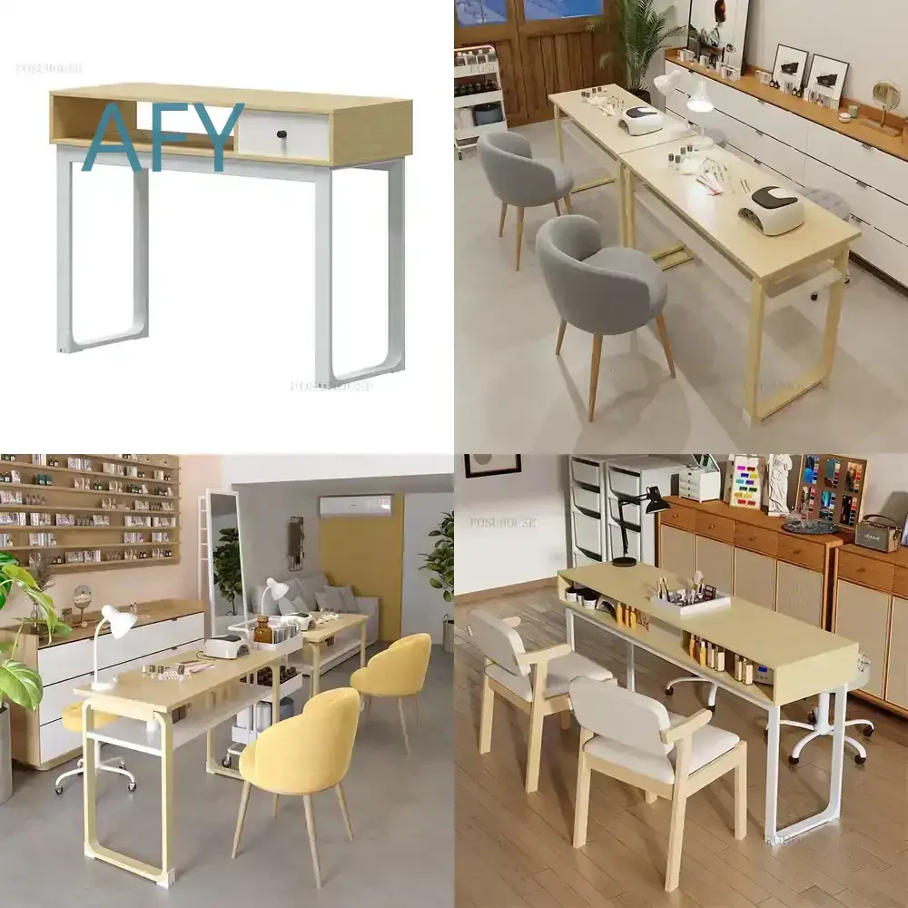 Solid Wood Japanese Style Nail Table for Manicure Pedicure Salon Furniture Set Log Color Modern Manicure Table and Chair for