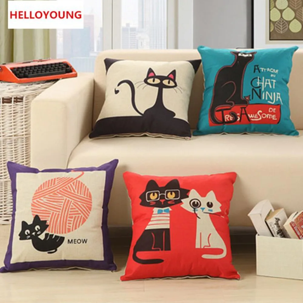 Luxury Cat Decorative Throw Pillow Cover Lumbar Cushion Case For Chair Seat Home Textiles Soft Fabric Accent
