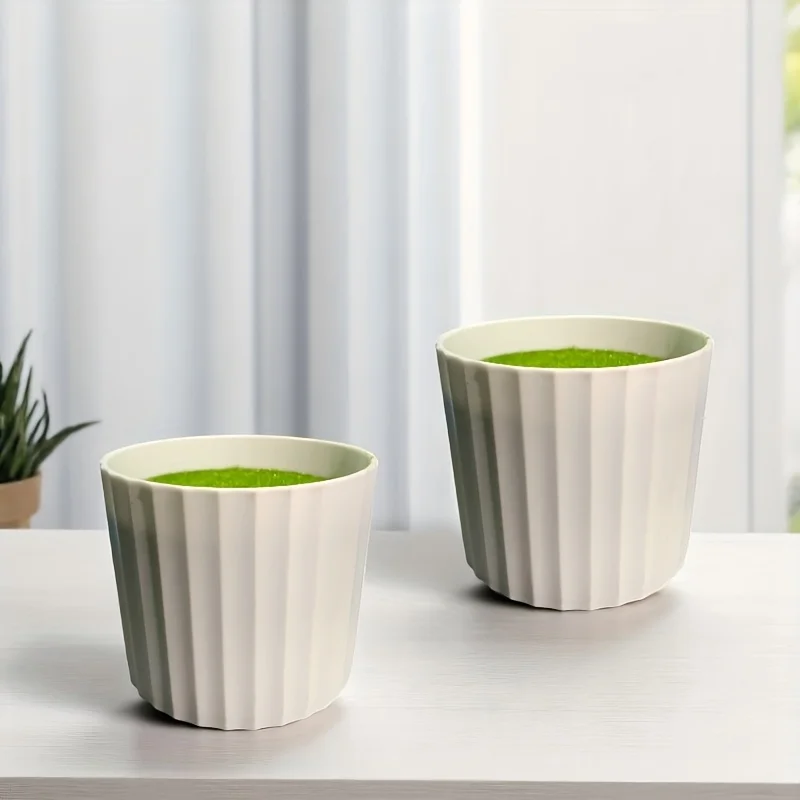 2 Stück Topfpflanzenbehälter im Instagram-Stil, künstliche Graspflanze, weiße Kunststoff-Dekorationstöpfe für Zuhause, Topfpflanzen-Ornament.