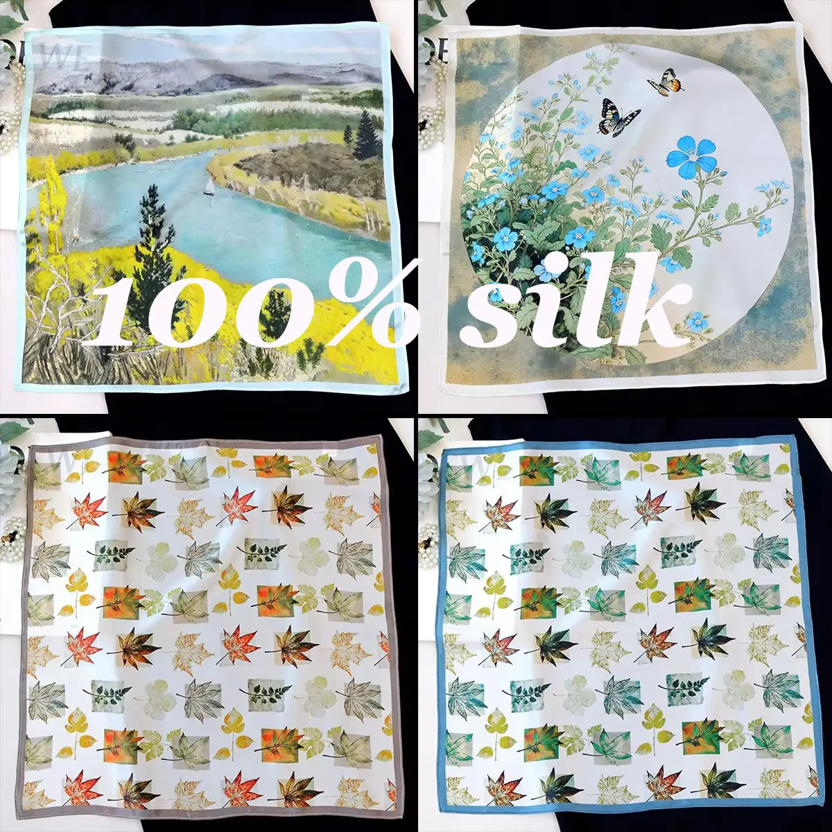 

Hangzhou 100% Natural Silk Scarf Women Foulard Female Shawl Wrap Mulberry Square Neckerchief for Lady Hijab Bandana Scarves