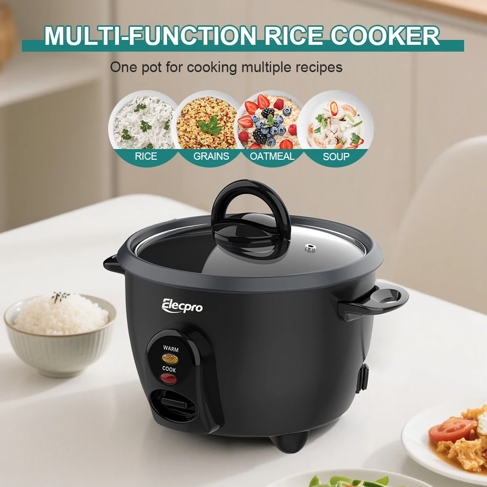Elecpro Mini Rice Cooker 3 Cup Rice With Steamer, Portable Small Food Steamer, Removable Food Grade Non-Stick Inner pot