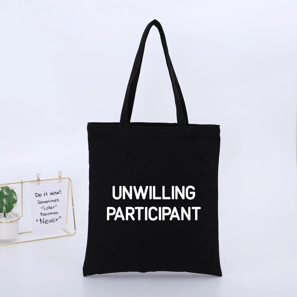 Unisex Slogan-Style Graphic Black Canvas Tote Bag, Casual Streetwear for Daily Shopping and Urban Outings