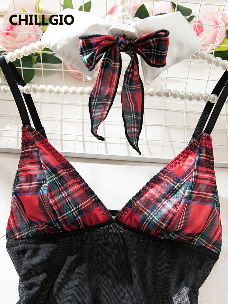 CHILLGIO النساء منقوشة طباعة داخلية التنانير 4 قطع مجموعات الأزياء المثيرة تأثيري قطعة واحدة مزيج Strappy السروال القصير الملابس الداخلية #3