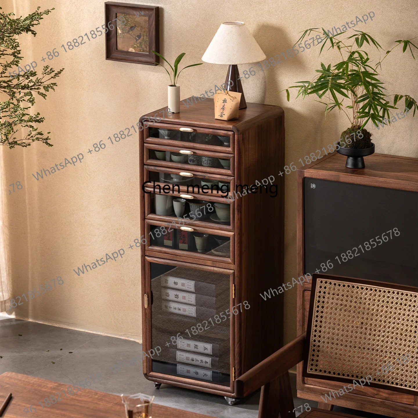 

Vintage Black Walnut Tea Set Display Jewelry American Style Sofa Side Cabinet