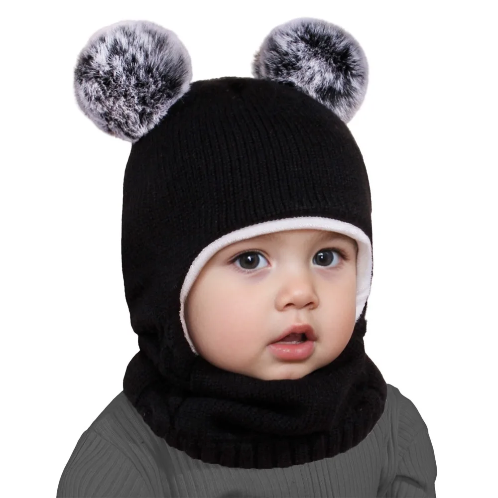 

Toddler Bear Winter Hat with Scarf Ear Flaps Knitted One Piece Cap for children Unisex