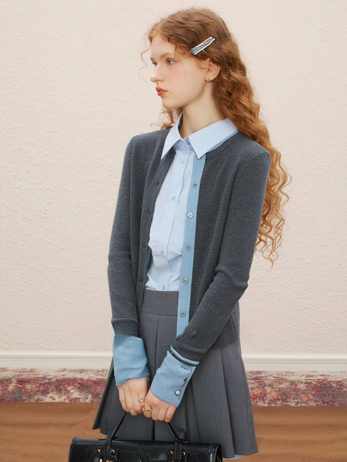 

Вязаный кардиган Color Blo с круглым вырезом для женщин, весенний, в студенческом стиле, имитация двухслойности, повседневный, мягкий, с длинными рукавами