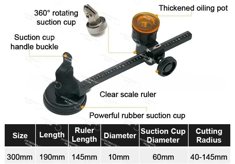 Circular Glass Cutter Glass Compass Gauge Cutter Alloy Adjustable Compasses Suction Cup Cutter Window Hole Opener Glass Process