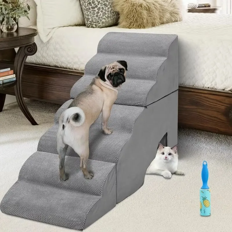 Dog Stairs for Small Large Dogs for High Beds 15-42IN, Pet Stairs/Steps for Old Dogs Cats, Grey