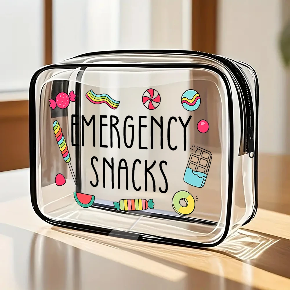 Emergency Food for Women Girls Makeup Bag, Small Clear Toiletry Bag, Ideal Trip Gifts & Favors for Girls Friends