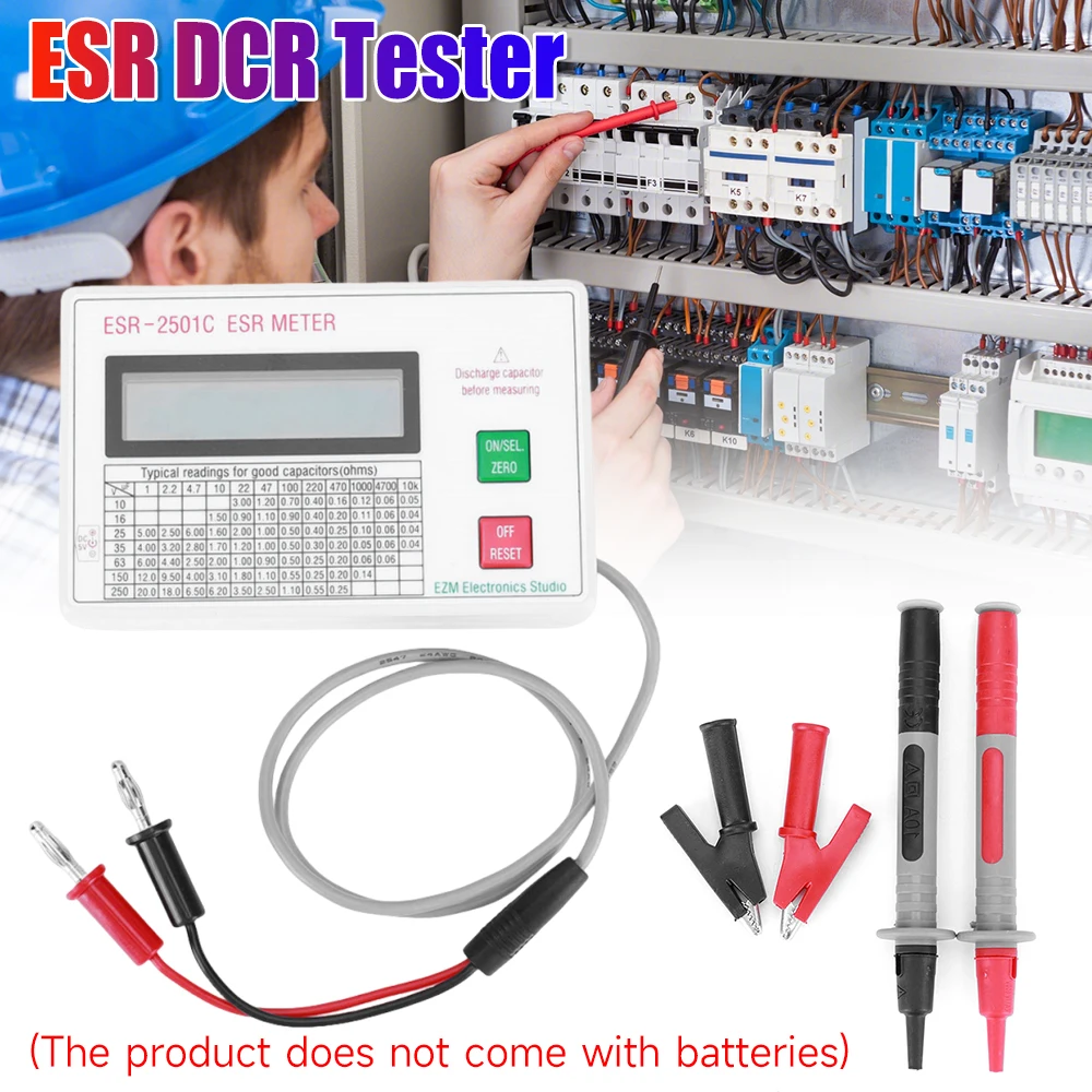 Capacitor ESR DCR Tester Test In Circuit Capacitance Meter W/ Test Leads Clip Battery LCD Display ESR Meter Smart Shutdown