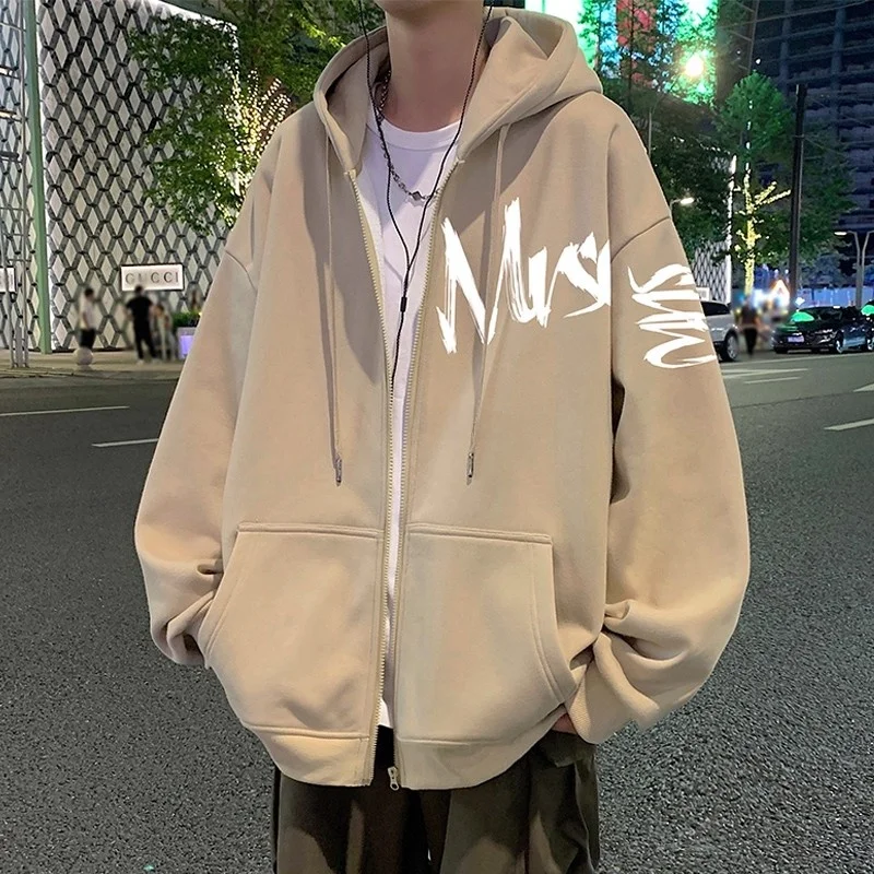

Мужская толстовка на молнии больших размеров (до 300 фунтов), в американском повседневном спортивном стиле, осенне-зимняя, модная, свободная, с капюшоном, верхняя одежда