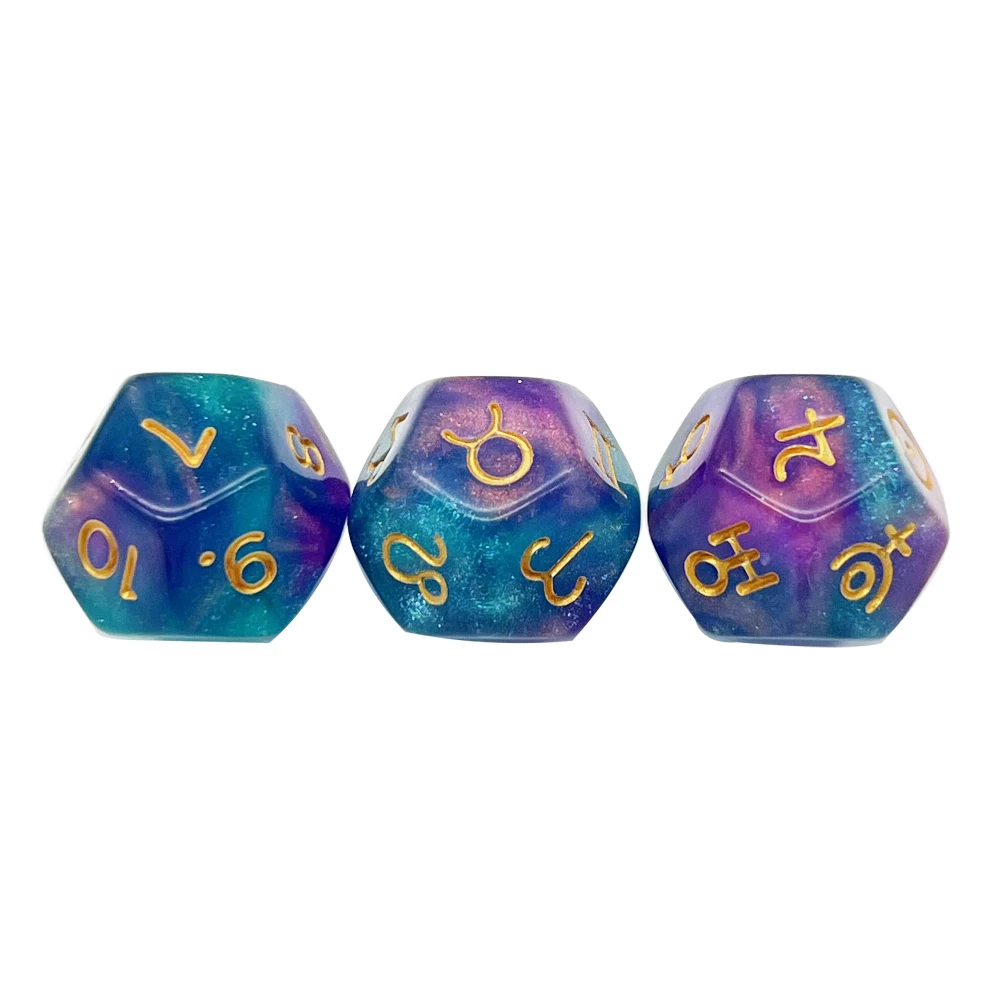 

3Pcs Astrology Polyhedral Dice D12 Tarot Dice Set for Divination Board Game Accessories