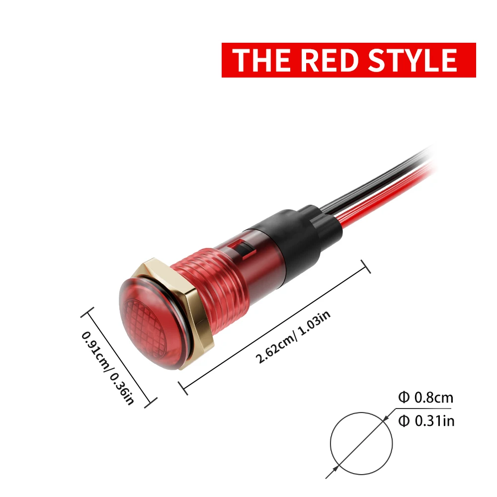 5PCS 8mm Mini LED Signal Lamp Flat Top Pilot Lights IP65 Waterproof DC 12V-24V Panel Mount Indicator Light 5 Color R/G/B/W/Y