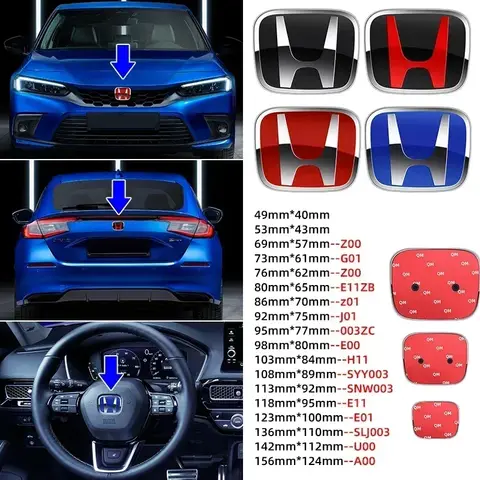 Car Front Bonnet Grille Emblem Badge Rear Trunk logo For Honda Civic Fit Jazz Accord CRV HRV City Odyssey Passport Pilot Vezel