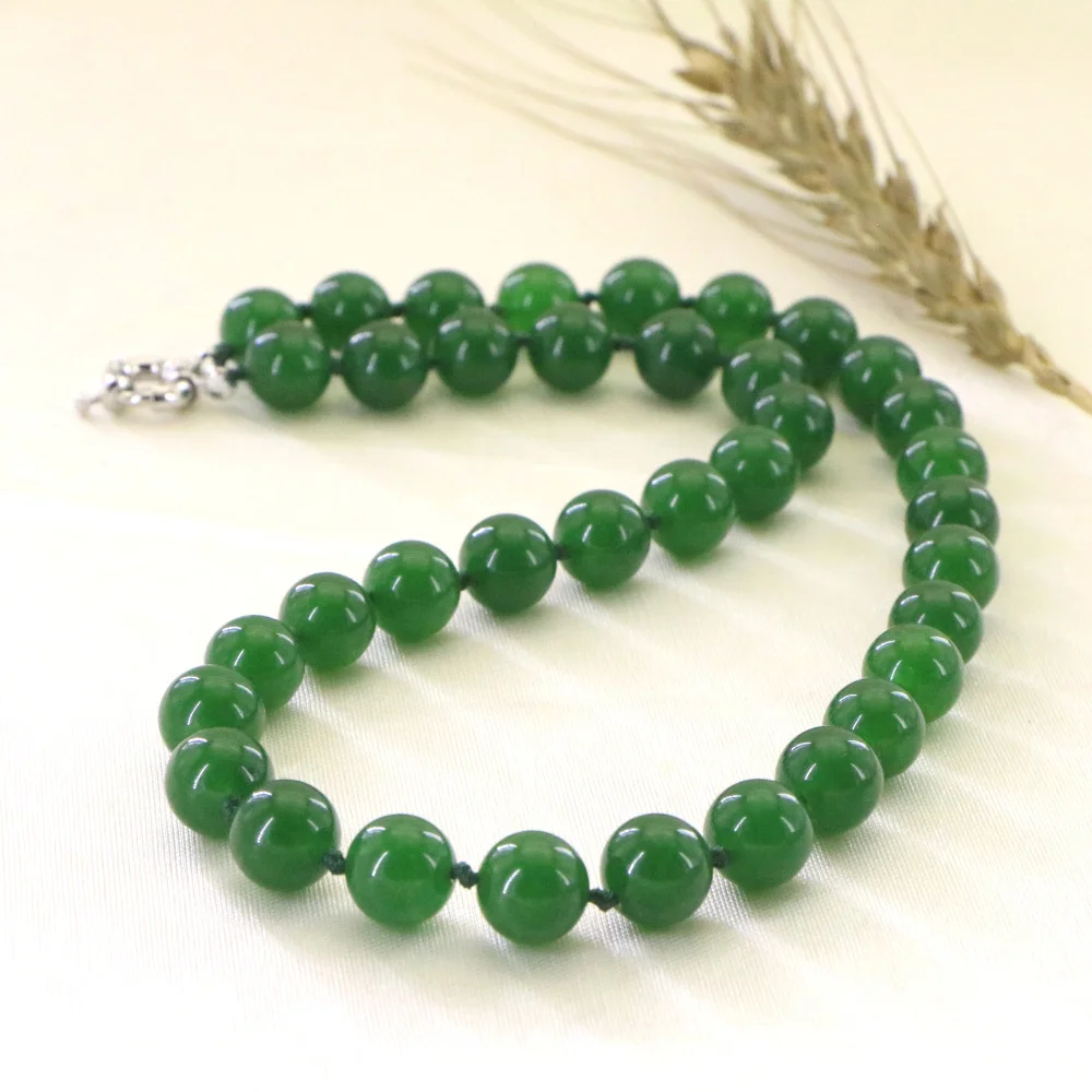 High Quality Fashion Jewelry 10mm Natural Green Chalcedony Beads Necklace Accessory Parts Fashion Jewelry Making 18\