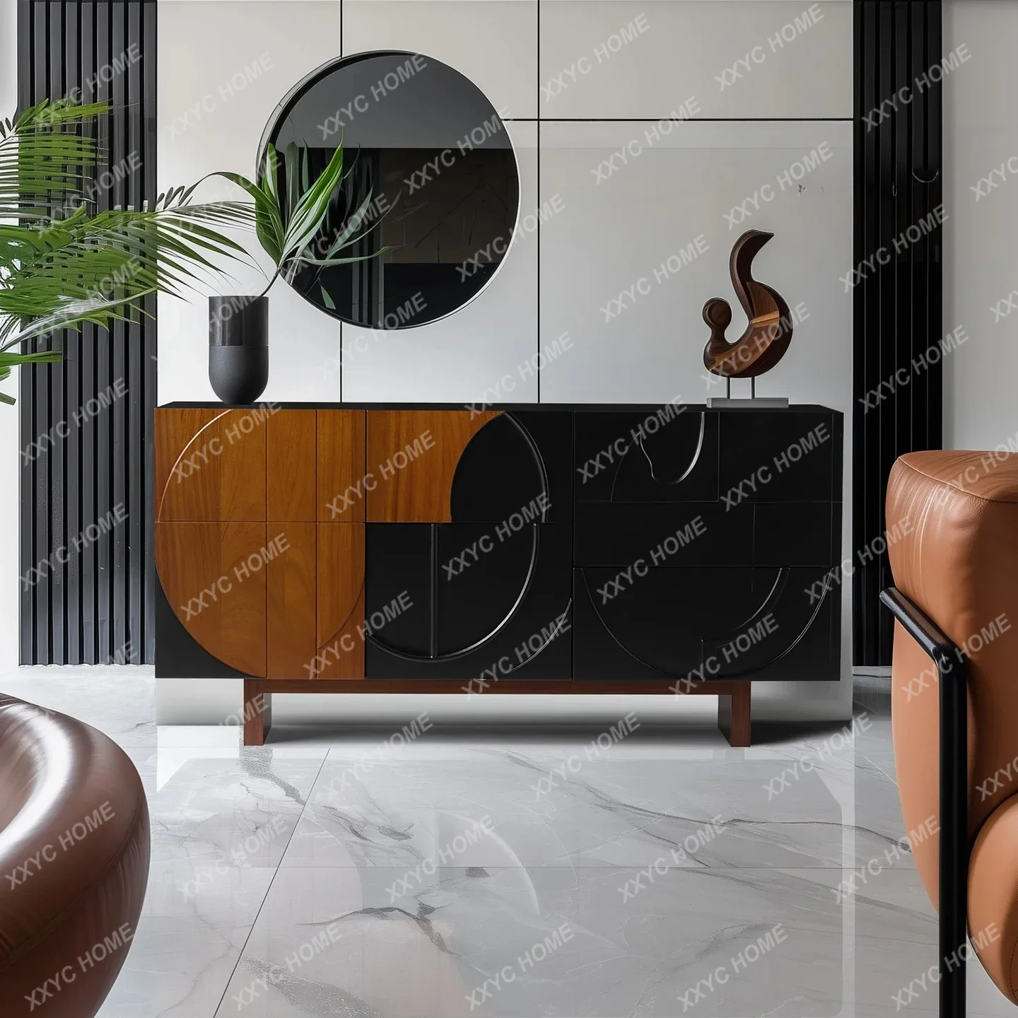 retro solid wood dining side wall locker art decoration cabinet geometric three-dimensional locker length