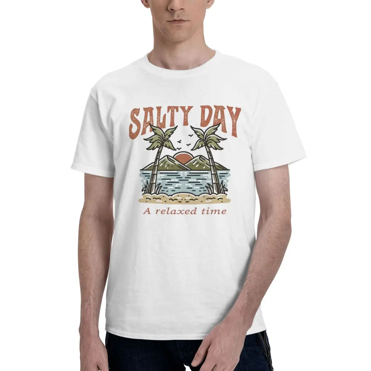 Men Salty Day A Relax Time Coconut Tree Beach T Shirt Streetwear Oversized Cotton Custom Sleeve Anime Shirt