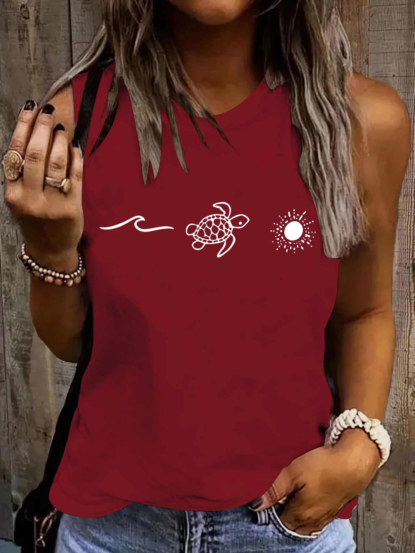 Damen Casual Ärmelloses Top - Sommer 2026 Neuer Stil. Einfache und modische, lässige ärmellose Weste mit Cartoon-Schildkröten-Print. – Detail 4