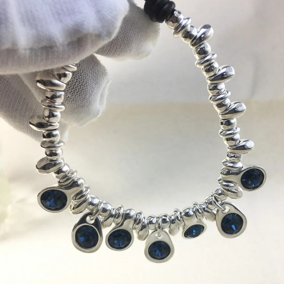 Fashion Simple Blue Crystal Leather String Beaded Bracelet Fine Jewelry Accessories Birthday Party Gift