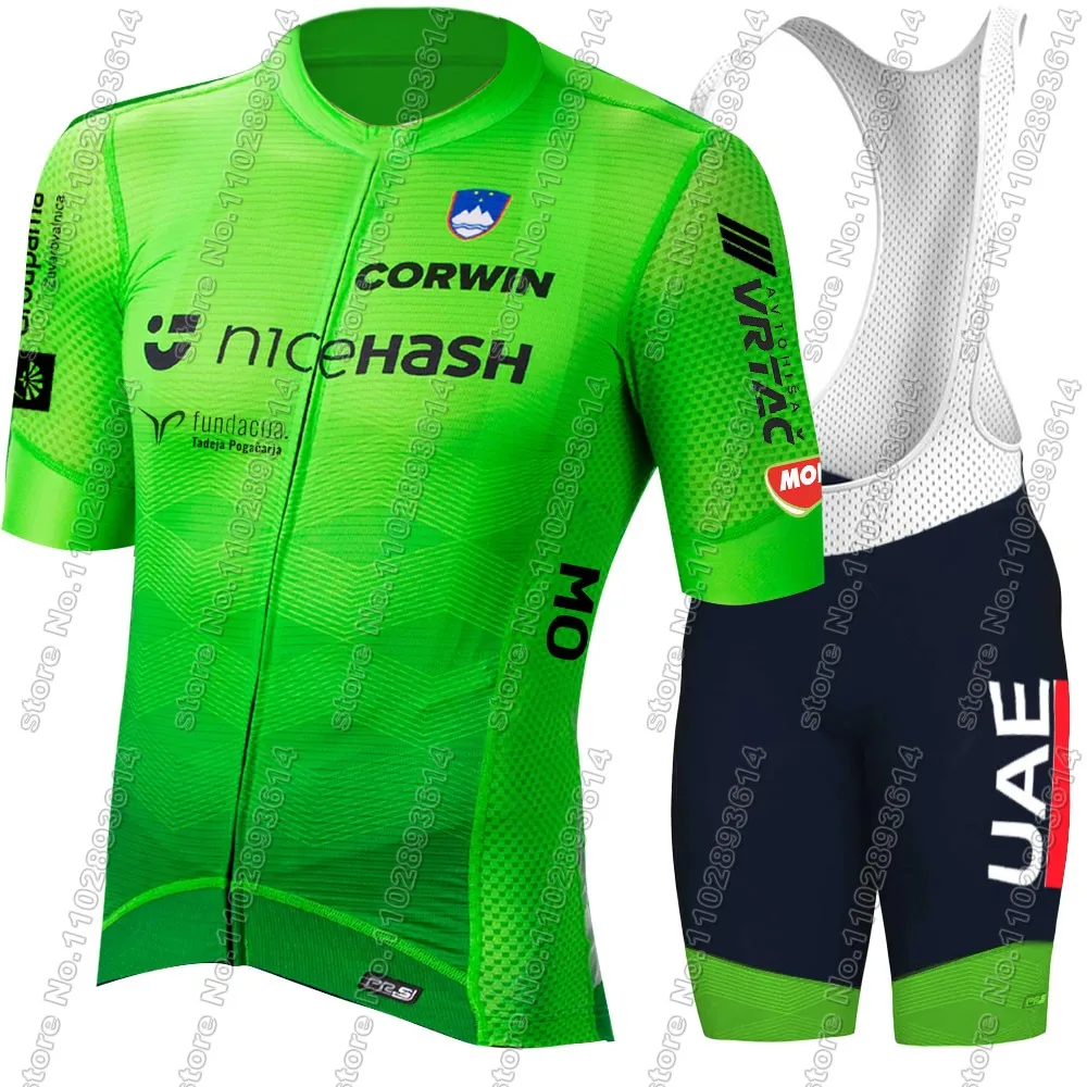 UAE Slovenia National Team 2024 Cycling Jersey Set Tadej Pogacar Green Clothing Road Bike Shirts Suit Bicycle Bib Shorts MTB