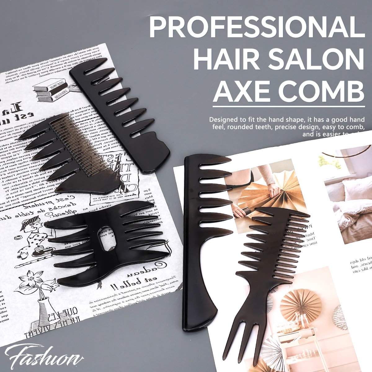 5pcs Men's Hair Styling Kit, Vintage Barber Comb Wide & Fine Teeth, Includes Hair Clips and Styling Oil Barber Tool