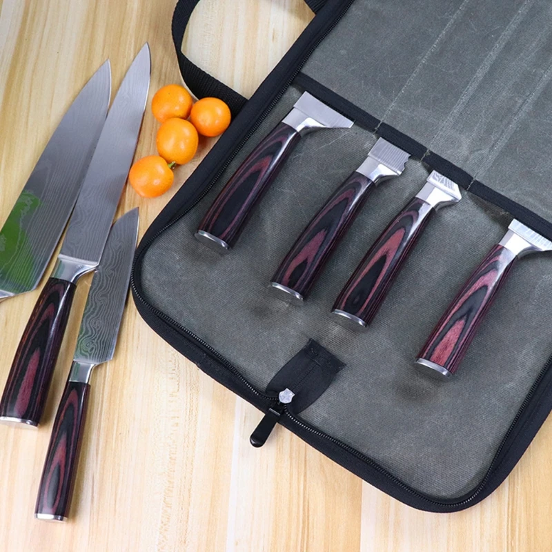 Chef Knife Bag Kitchen Roll Bag Heavy Duty Waxed Canvas Chef Knife Bag Kitchen Roll Bag Portable Durable Storage Camping