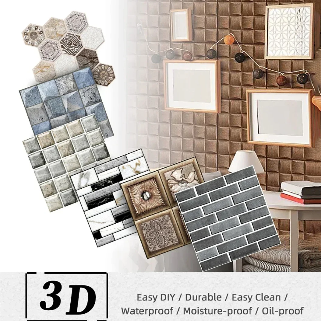 3D Self-Adhesive Wall Stickers Waterproof PVC Wallpapers Removable Wall Sticker for Bedroom Living Room TV Background Home Decor