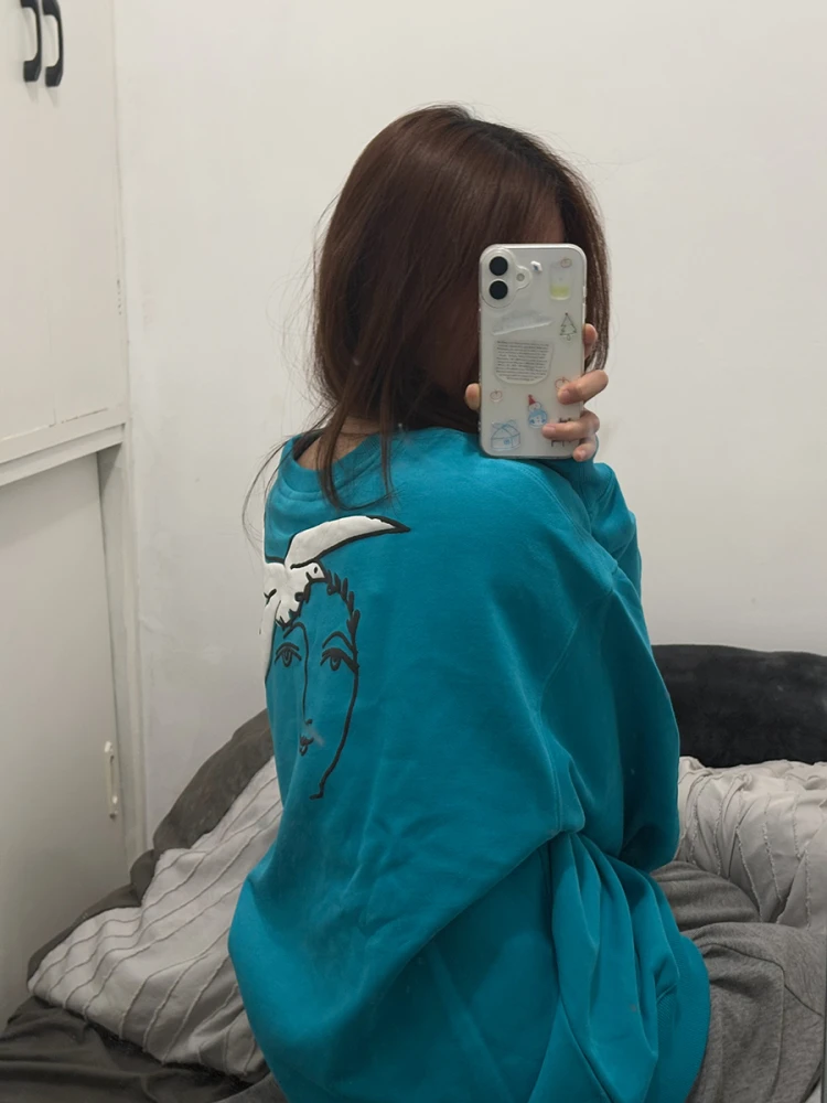 

American Sle Casual T-irt Women's Blue 3D Print Loose Fit round Ne Long Sve Summer Top Commute Sle