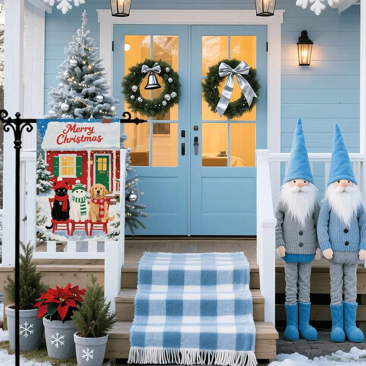 Merry Christmas Garden Flag Christmas Cats And Dog Garden Flag For Outside Double Sided Yard Flags For Outside Xmas Gift Fes SSL