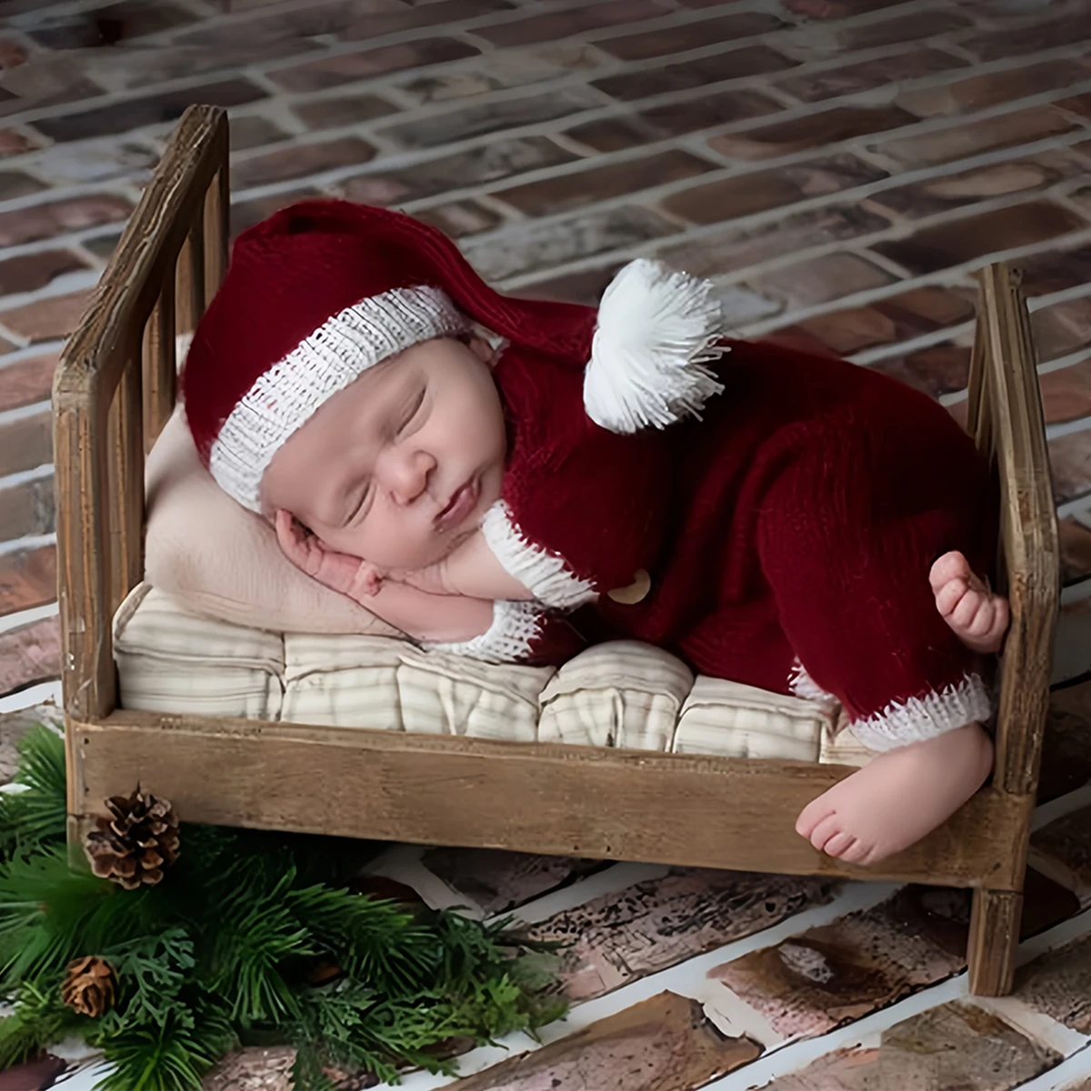 Ylsteed Newborn Outfits for Photo Shooting Mohair Burgundy  Jumpsuit Matching with PomPom Hat Infant Photography Props