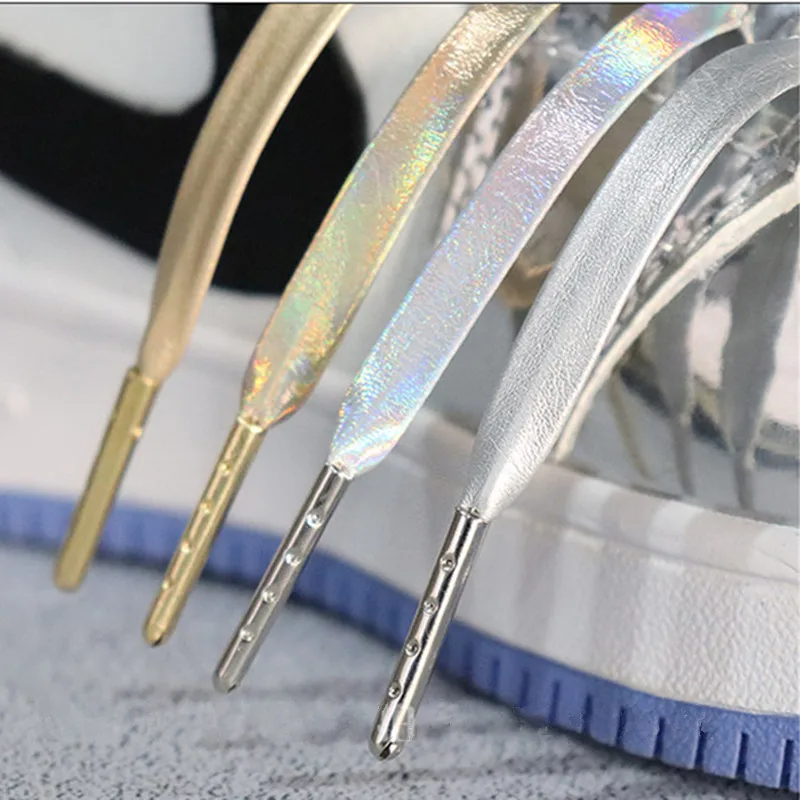 Creative Microfiber Soft Leather Laser Silver Gold Shoelaces 120/140/160 cm Women Men Sports Casual Basketball Shoes Laces