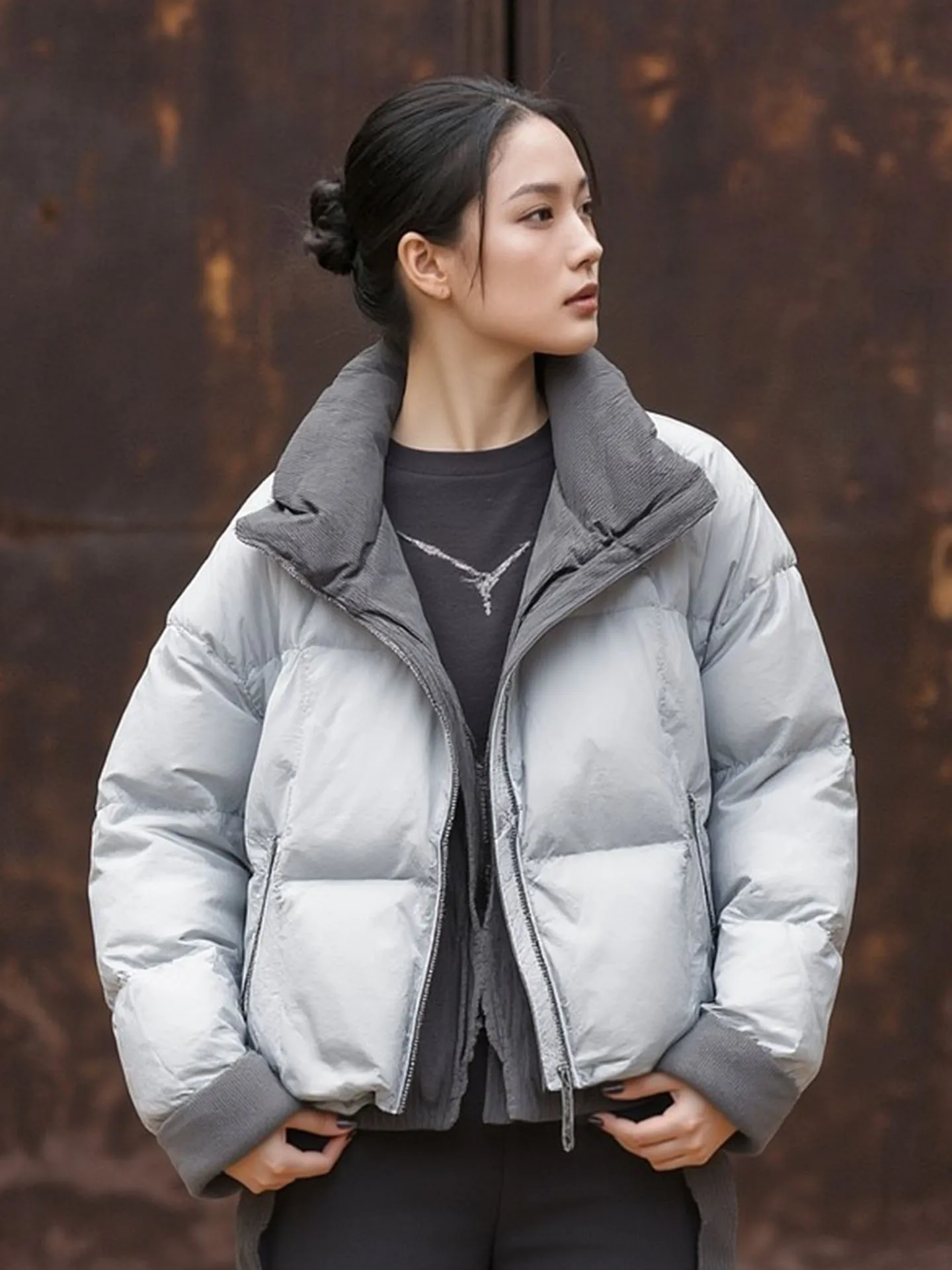 

Sli ort Puffer Jaet Women's ey Foamy Winter Coat Thi Outerwear Korean Sle Commute Faion Warm Daily Use
