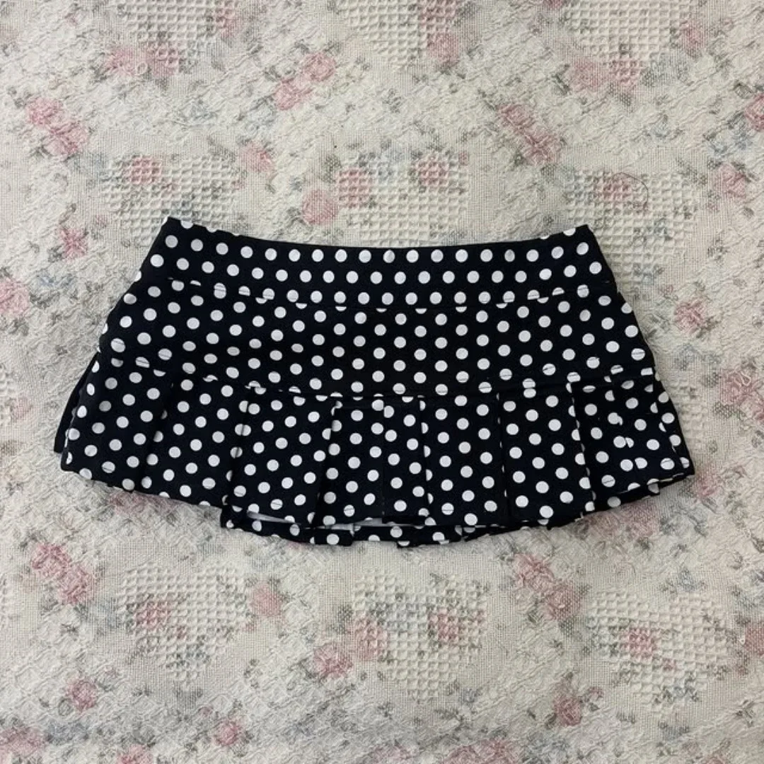 Y2K Polka Dot Slimming Mini Skirt Lightweight Pleated Half Body for Women Summer Sexy Beach Vacation Outfit