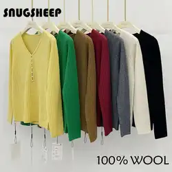 pearl button elegant sweater v neck women pullover autumn sweaters yellow tops woman clothes green top shirt cute chic knitted