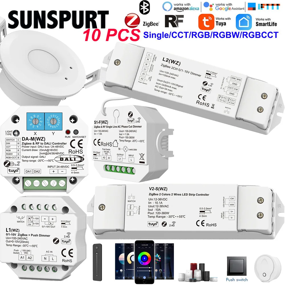 Skydance TUYA Zigbee WZ5/1 Smart Led Controller 2.4G RF Remote DC12V 24V DIM RGB CCT RGBW RGBWW RGBCW Strip Google Voice Control