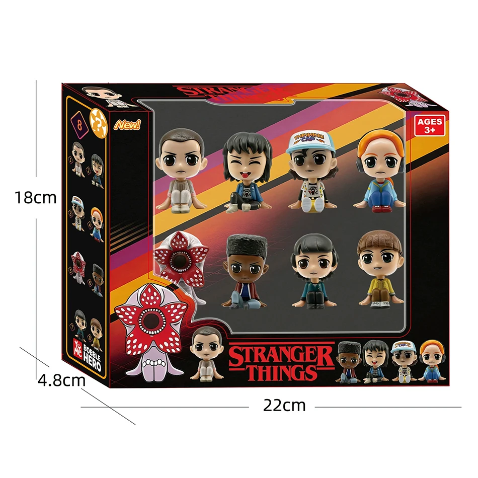 8 szt. Anime Stranger Things Blind Box Figurki w wersji Q, siedzące, Jane Ives/Will Byers, figurka akcji, statuetka na biurko, zabawka, prezent