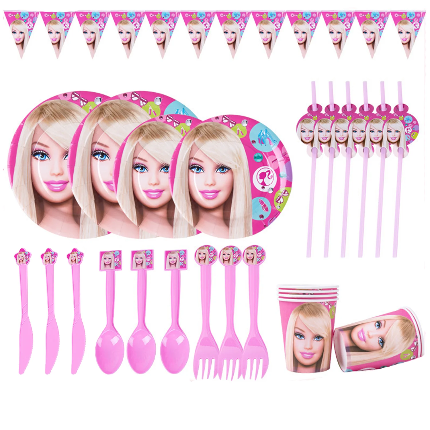 6 sztuk/paczka zaproszenia kartki Barbie materiały na przyjęcie urodzinowe różowa dziewczyna jednorazowa zastawa stołowa kartka z życzeniami jednostopniowy Baby Shower