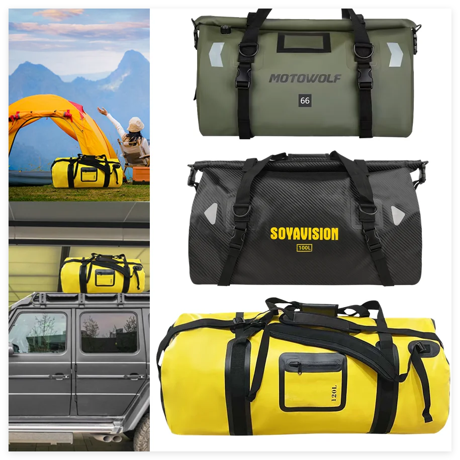 Waterproof Car Bicycle Motorcycle Tail Bag 20L 100L 120L  PVC Saddle Dry Luggage Outdoor Camping Rowing Travel Compression Bag