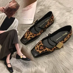 New 2024 Autumn Fashion Women's Flats Square Toe Leopard Print Casual Shoes Ladies Breathable Soft Mary Jane Shoes Plus Size 45