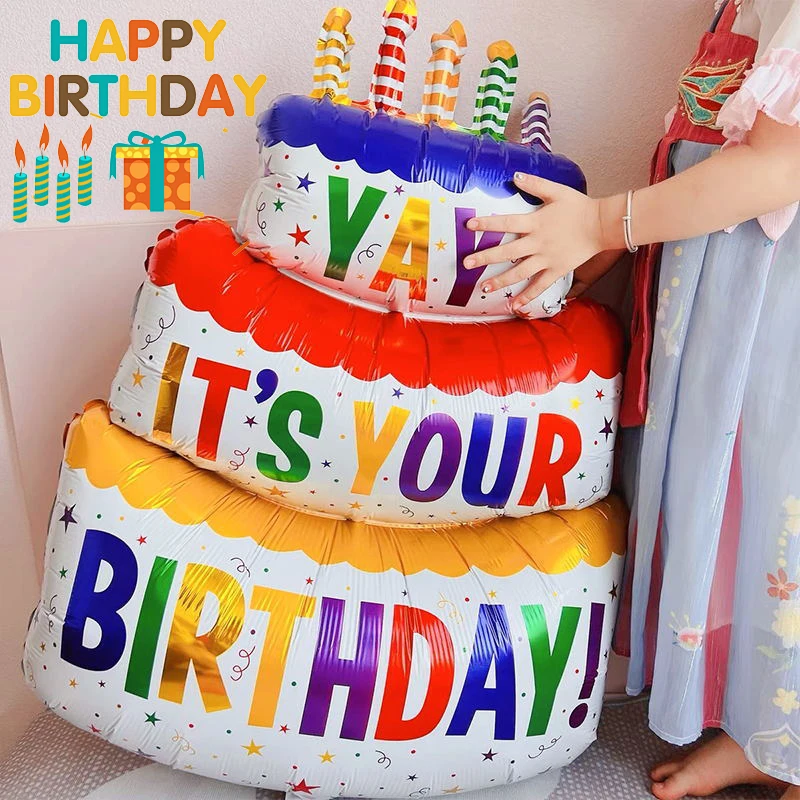 

Large 3-Layer Birthday Cake Balloons Color Candles Cakes Foil Balloon Bear Cake Balloon for Baby Shower Party Decoration Props